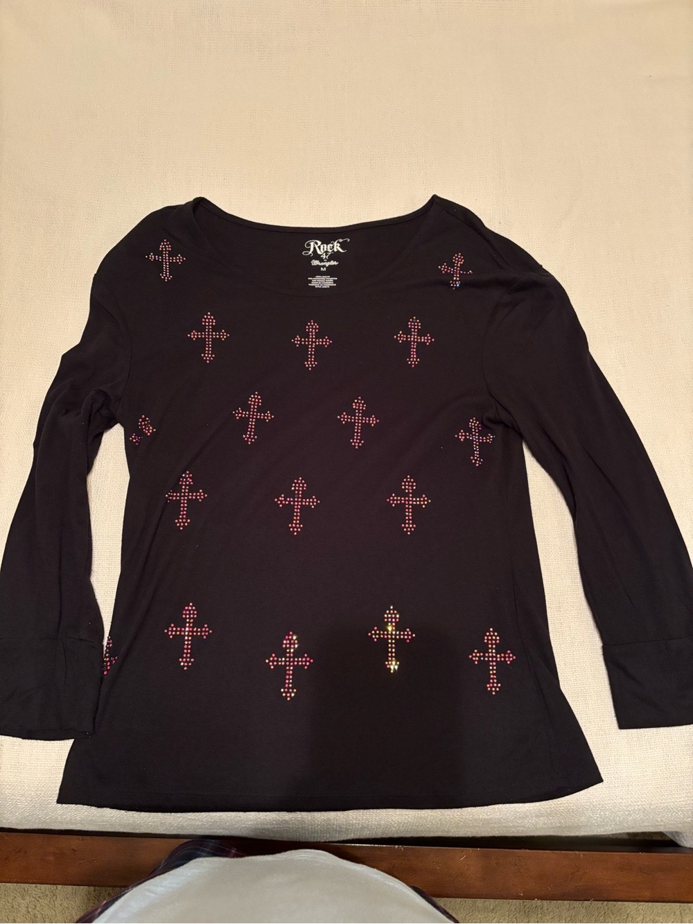 Rock 47 by Wrangler Black Long Sleeve Tee with Cross Studs